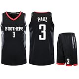  MMQQL Chris Paul # 3 Houston Rockets Basketball Ärmellos Klassisch Bestickt Herren Kinder Trikot Jungen Und Mädchen Oberteile + Shorts Set,Schwarz,4XL185cm/80~90kg