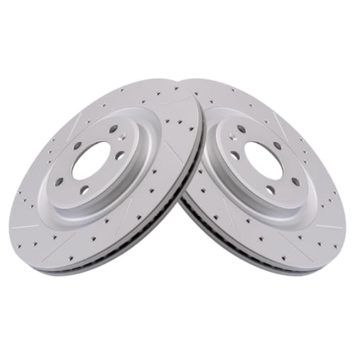 Image of TRQ Performance Rear Brake Pad and Rotor Set Ceramic Drilled Slotted G Coated Rotors Compatible with 2013-2016 Audi Q5 2010-2016 S4 2010-2017 S5 2014-2017 SQ5