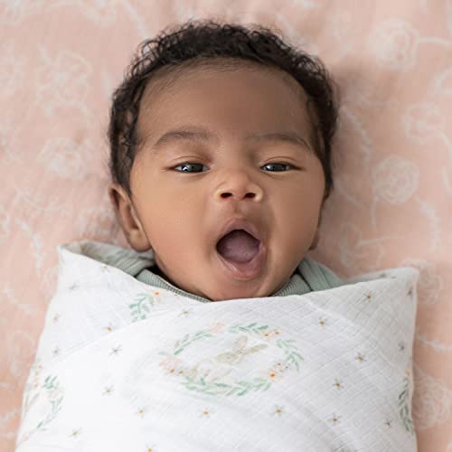 aden + anais Essentials Muslin Swaddle Blankets for Baby Girls and Boys, Newborn Receiving Blanket for Swaddling, 100% Cotton Baby Swaddle Wrap, 4 Pack, Blushing Bunnies - Thumbnail 6