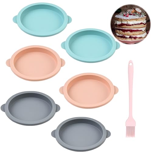 XoeLLe 6 Piezas Moldes Silicona 19 x 2.5cm Moldes Reposteria Moldes Silicona Reposteria Redondo Molde Bizcocho Antiadherent para Tartas de Capas,Tartas de Queso,Tartas de Arcoíris