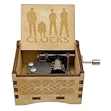 STARRUM Vintage Wooden Clocks Music Box Hands Crank Laser Design Musical Box for Men Women Birthday Christmas gifts (Clocks)