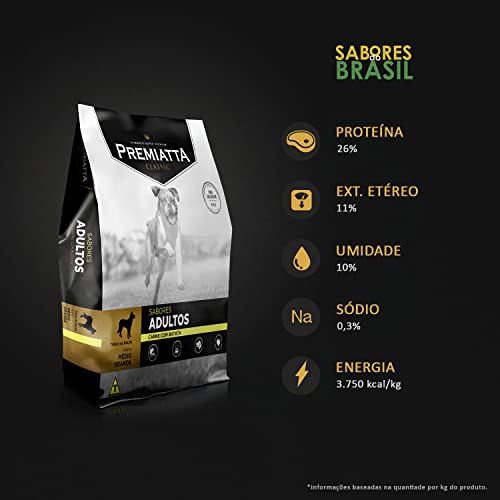 Ração Premiatta Classic Cães Adultos Raças Médias e Grandes Sabores Carne com Batata 15kg