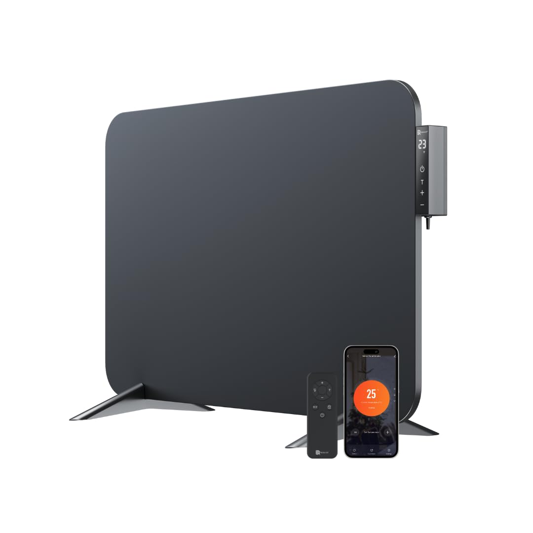 BR Bringer radiatore elettrico a infrarossi 450 watt con termostato intelligente e telecomando, WIFI e app - per montaggio a parete o utilizzo mobile, risparmio energetico (nero)