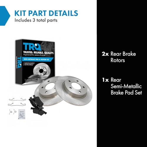 Image of TRQ Rear Brake Pad and Rotor Set Semi Metallic Solid Rotors | For 2006-2013 Mazda 3 2.3L