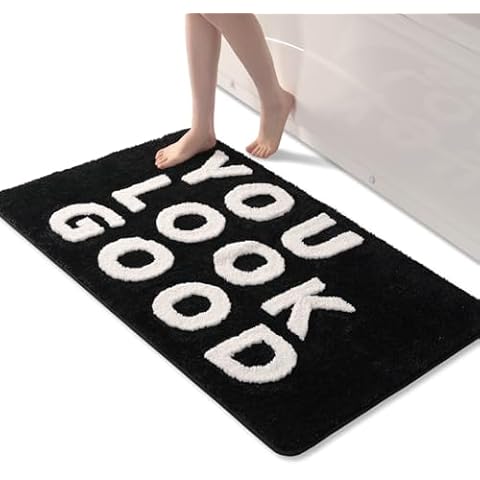 QJHOMO You Look Good Bath Mat Cute Black and White Bathroom Rugs Funny Bath Rug, Non Slip Shower Mat Cool Home Decor, Soft Microfiber Floor Carpet Washable, Super Absorbent Bathmat (28x45 inch) Cover