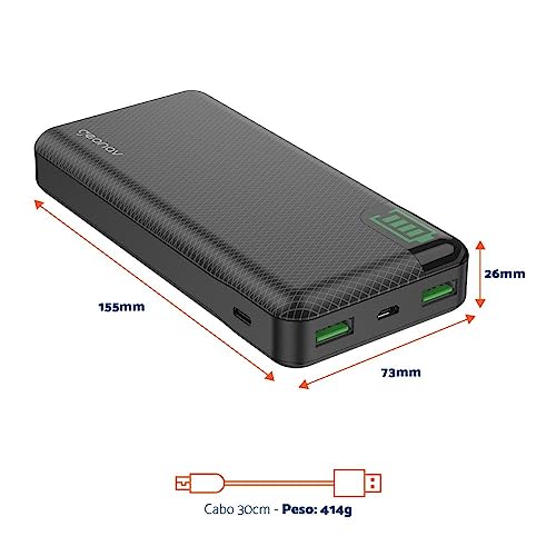 Geonav Power Bank, Carregador Portátil Universal 20.000mAh, 2 saídas USB QC 3.0 para carregamento rá