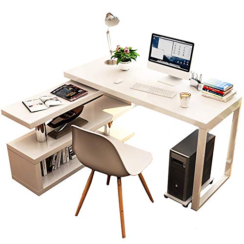 CDTO Girevole Postazioni di Lavoro per Computer con Ripiani, Multiuso Scrivania Ad Angolo Home Ufficio Scrittura Leggio A Forma di L Stazione di Lavoro-b 100x50cm/39.4x19.7inch100x50cm/39.4x19.7inch