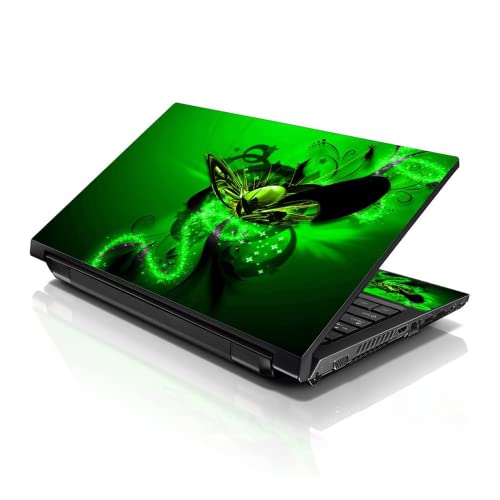 Image of LSS 17 17.3 Inches Laptop Notebook Skin Sticker with 2 Wrist Pads - Reusable Cover Protector Vinyl Sticker Cover Decal Fits 17 inch - 19 inch HP Asus Acer Samsung - Green Butterfly Pattern