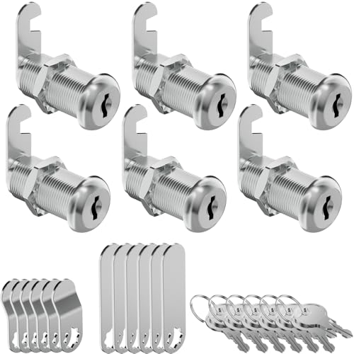 Cabinet Locks with Keys, Keyed Alike Cam Lock, 1-3/8” Long, Secure Files Drawers Mailbox RV Storage Tool Box Thick Drawer Replacement Set, Zinc Alloy (6 Pack, 1-3/8 Inch)