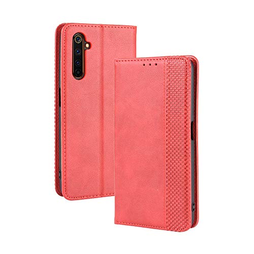 XINNI Carcasa para Realme X50 Pro 5G Funda, PU/TPU Retro Cuero Magnético Estuche Flip Protector Caso, Rojo