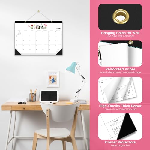 Image of Desk Calendar 2026-2027, 18-Month Calendar Runs from July 2026 to December 2027, Large 17 inch x 12 inch Monthly Desktop & Wall Calendar for Home & Office - Soft Botanica