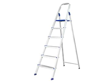 Homace Step Ladder Elpha Strong Heavy Duty Foldable Aluminium Wide Step Ladder for Home Anti Non Skid Indoor Outdoor use Smart Platform 3 Year Warranty (6 Step)