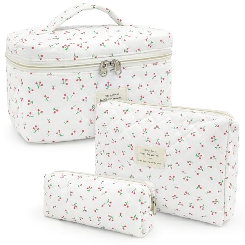 beifon 3er Set Kosmetiktasche Kulturtasche Damen mit Blumenmuster, Kulturbeutel Make Up Tasche, Tragbare Schminktasche Makeup Bag Waschtasche Groß Frauen Mädchen für Alltag und Reisen