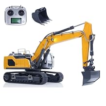 XDRC 1/14 RC Hydraulic Crawler Excavator for 945 Construction Vehicle Model Metal Bucket Rotating Light FS I6S Radio Painted Yellow