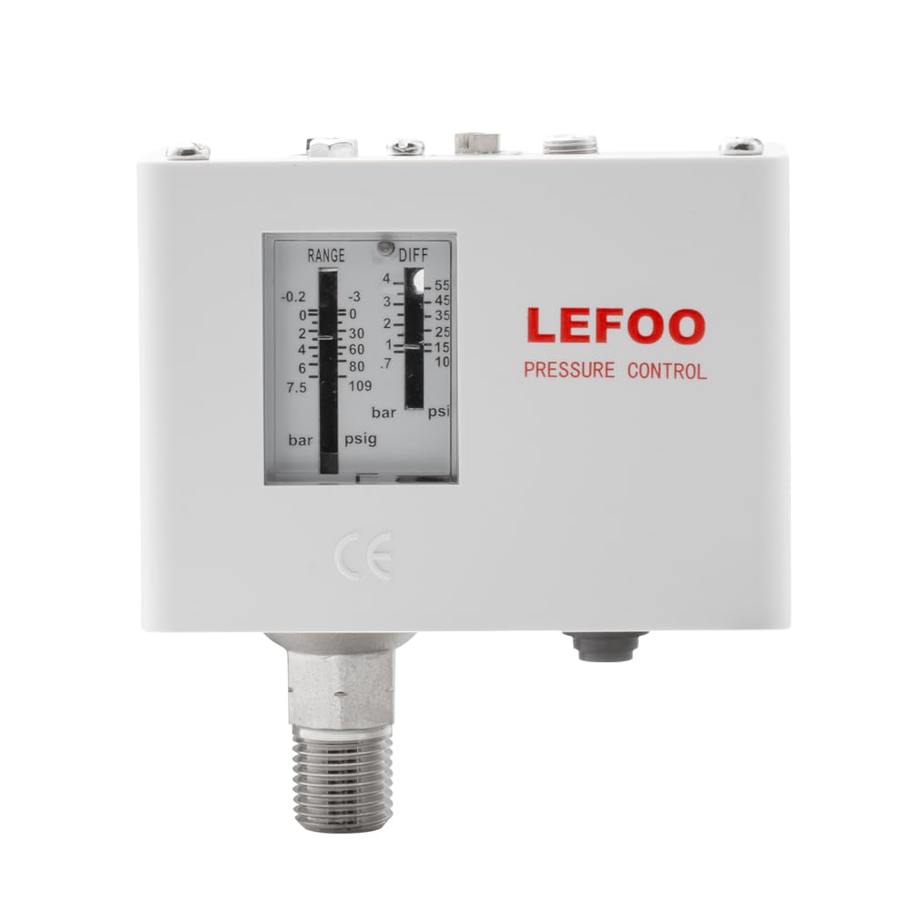 LEFOO LF5508 Adjustable Oil HVAC Pressure Control/Steam Boiler Pressure Switch/Single Refrigeration/Air Water Pump Compressor Pressure Switch -2.9psi~109psi