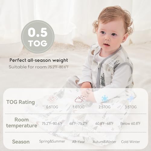 Image of Yoofoss Baby Sleep Sack 12-18 Months 0.5 TOG Baby Wearable Blanket, 100% Cotton Infant Toddler Sleeping Sack 2-Way Zipper Lightweight Sleepsack, Grizzly, Large