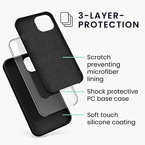 Image of VONZEE Microfiber Logo Cut Cover Compatible for iPhone 13 Pro Case Cushion Liquid Soft Silicone Gel Rubber Phone Cases Non-Slip Full Body Protective Shockproof Back Cover 6.1 inch, Black