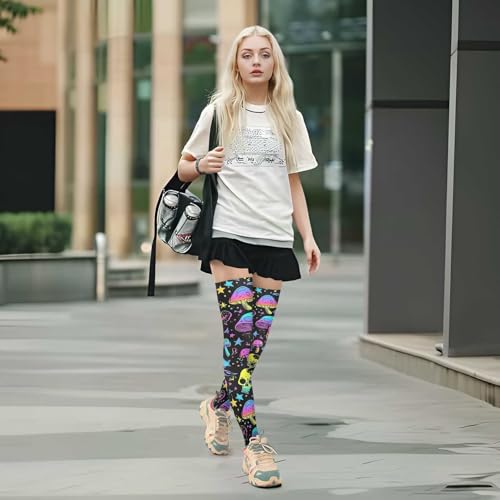 Neon-colored Skulls Mushroom Thigh High Stockings Knee High Socks for Women Girls Long Socks3