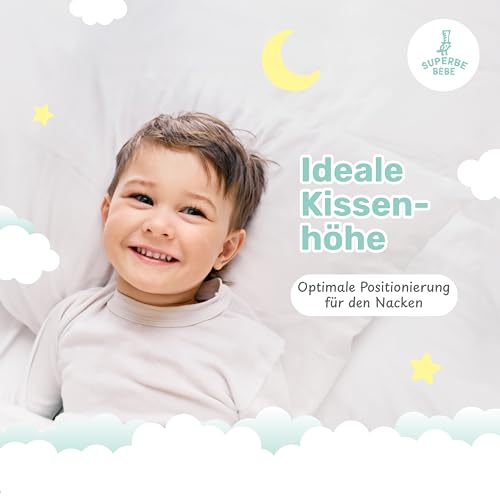 Kinderkissen Mit Baumwollstoff 40x60 Cm - Weißes Kopfkissen Geeignet Für 3 Bis 10 Jahre - Kinder Kuschelkissen - Weiches Kinder Kopfkissen Hypoallergen - Ideal Fürs Bett, Reisen, Schläfchen