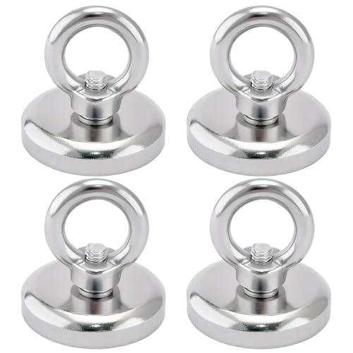 Image of ERMWALR 4 Pack 32mm Neodymium Magnets Fishing Kit,45kg Strong Magnets Heavy Duty,Industrial Rare Earth Magnetic with Eye Bolts for Underwater Treasure Hunting and Salvage