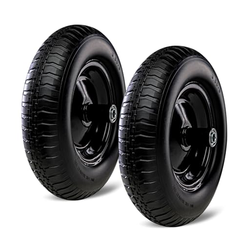 Taifa 14 Inch 2 PCS Solid Flat Free Replacement Tires and Wheels 3.50-8 with 5/8'' Bearing, Air Less Wheel for Wheelbarrow/Wagon/Hand Truck/Trolley/Garden Scooter etc. by Taifa - Used condition - US$58.23