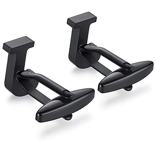 HONEY BEAR Initial Alphabet Letter Cufflinks for Mens Wedding Gift Black J