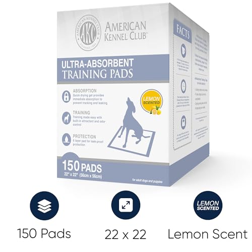 AMERICAN KENNEL CLUB AKC 63865 22 x 22 Yellow Disposable Dog Training Pads - Lemon Scented - Pack of 150