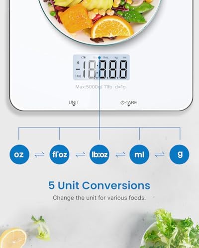 Bild 4 - RENPHO Küchenwaage Digital, Waage Küche mit LCD-Display, Professionelle Haushaltswaage mit Tara Funktion, Lebensmittelwaage zum Backen und Kochen, 1g/0,05oz Präzise Graduierung, 5kg Maximalgewicht