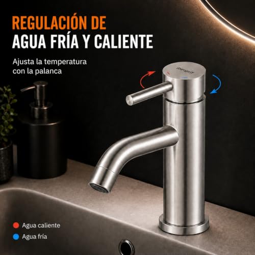 Miniatura 3 de Ibergrif Grifo Lavabo Monomando Clásico Acero Inoxidable 304 Cepillado Para Baño, Fría Caliente, Instalación Exprés Eu 3 8 , M11003a