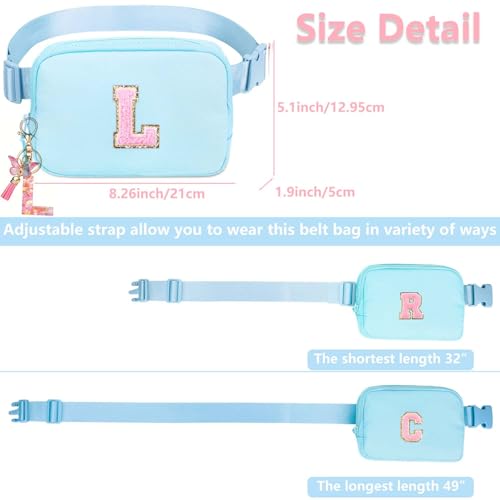 Image of Fanny Pack for Kids Girls 10-12 - Small Waist Belt Bag with Initial Letter Patch and Extender Strap for Women Teen Girl Friends Mini Bum Hip Travel Purse Crossbody Belt Bag Lavender Blue E