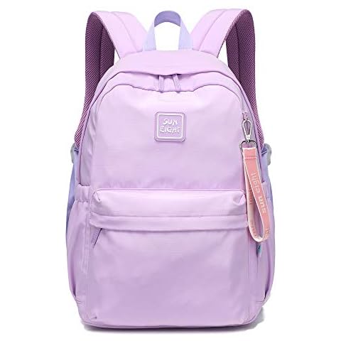 Caran·Y School Bags for Girls Casual Daypack Women Backpack Large Capacity Unisex Student Backpacks Waterproof and Wear-resistant Fabric Backpack for School (Purple) Cover