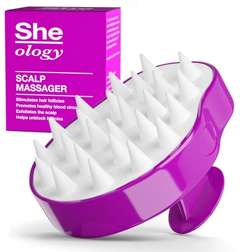 Guyology Labs Sheology Head Massager for Hair Growth - Hair Loss Shampoo Shower Brush - Soft Silicone Scalp Scrubber for Dandruff Removal - Scalp Scrub Wash Tool (Purple)