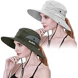IYEBRAO 2 Pack Womens Ponytail Sun Hat UV Protection Bucket Hats Foldable Wide Brim Summer Boonie Be