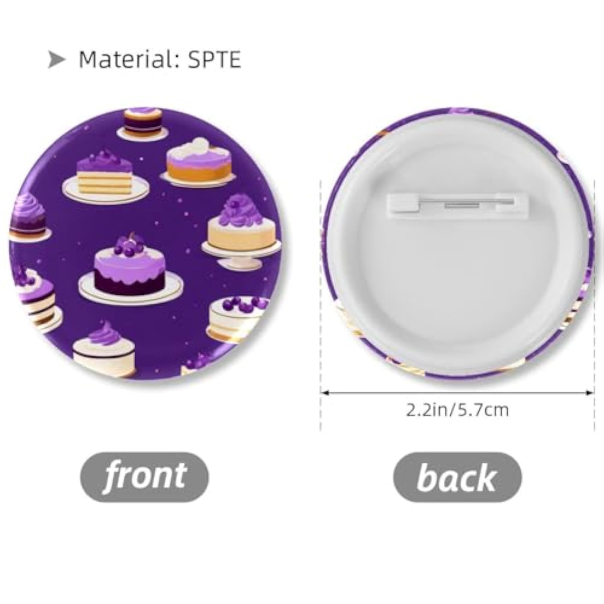 Kids' 6-Pack Purple Dessert Pattern Button Pins, Fashionable Brooches