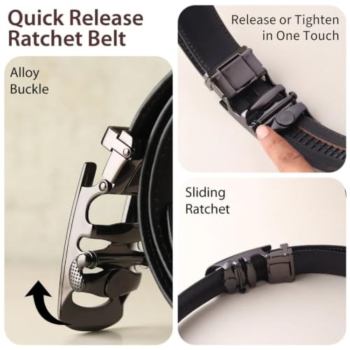Image of HAYES LONDON Leather Ratchet Belt for Men | Adjustable No-Holes | Customizable Fit, Stylish & Effortless Buckle | Formal & Casual Wear Belts