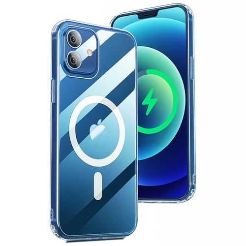TEOPHA Magnetic Clear Case for iPhone 12/12 Pro (6.1-Inch) Compatible with MagSafe Shockproof Anti-Scratch Phone Bumper Cover for iPhone 12/12 Pro - Clear