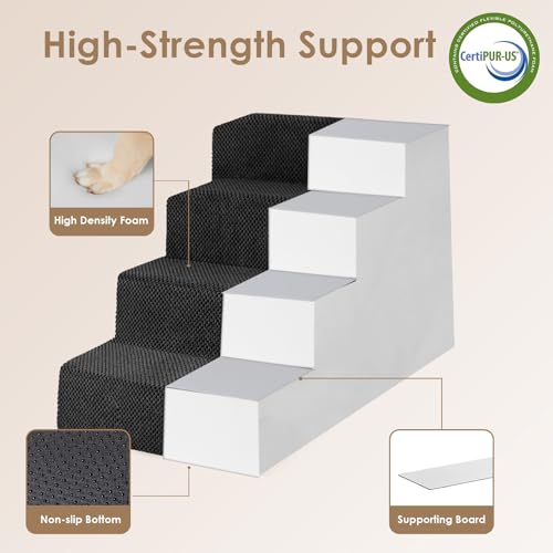 Image of EHEYCIGA Dog Stairs for Bed 20 inch H, 4-Step Extra Wide Dog Steps for High Bed, Pet Steps for Small Dogs and Cats, Non-Slip Balanced Pet Ramp Indoor, Black
