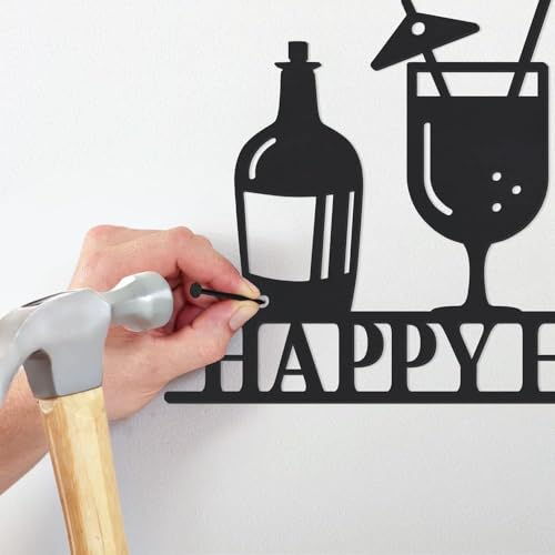 Image of BLIND SHOP Happy Hour Metal Bar Sign Vintage for Home Decor | Wall Sculpture Home Decoration | Wall Decor | Metal Wall Art | Home Wall Hangings Metal Decor (37X28X1.5 CM)