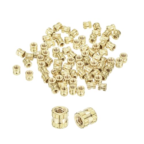 sourcing map 100Pcs M1.4-0.3x2.3x2.3mm Knurled Insert Nut, Brass I Double-Pass Embedment Nuts 3D Printing Brass Nuts for 3D Printing Parts Laptop Automotive Plastic Shell