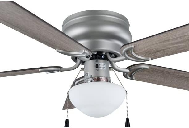 MAINSTAY Mainstays 44'' Hugger Indoor Ceiling Fan with Single Light, Satin Nickel, 5 Blades, 3 Speed LED, Reverse Airflow