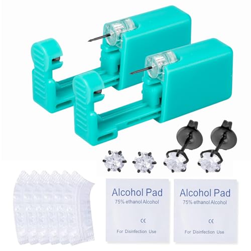 Ear Piercing Kit,2 Pcs Disposable Ear Piercing Gun with Preloaded Black Ear Earrings Stud, at Home Self Ear Piercer Kit