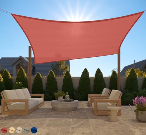 GORILLA GRIP Heavy Duty Sun Shade, UV Protection Fade Tear and Rust Resistant Rectangle Sunshade Canopy, Curved Edges Blocks Sunlight, Breathable Sail, Outdoor Patio, Lawn Garden, 8x10 FT Terra