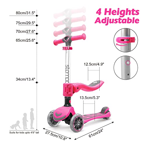 Stompa Toddler Scooter For Kids Ages 3-5 Girls Boys, 3 Wheel Scooter With Seat Foldable & Removable, Light Up Wheels, Adjustable Handlebar, Anti-Slip Extra Wide Deck, Kick Scooters 3-5 Year Old #TOP3