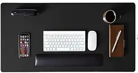 Mouse Pad Grande 90x40cm KingPad Couro Ecológico Preto – Desk Pad Antiderrapante para Escritório, Home Office, Estudo – Tapete de Mesa Resistente à Água