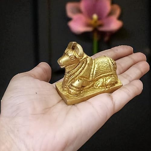 Estatua de Nandi de latón para templo y decoración espiritual miniatura 2