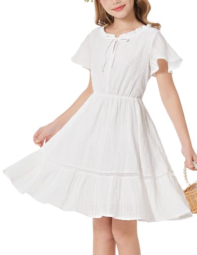 GRACE KARIN Teen Girls White Easter Dress Swiss Dot Cotton