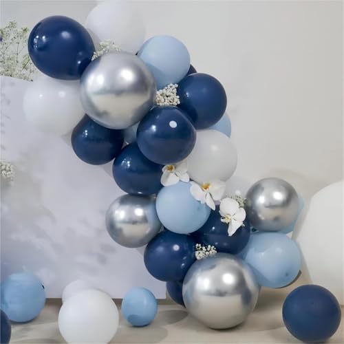 Image of 100pcs Navy Blue Balloons, Helium Quality 12 inch Dark Blue Latex Party Balloons for Birthday, Graduation, Christmas, Father's Day Party Decor (66ft Ribbons)