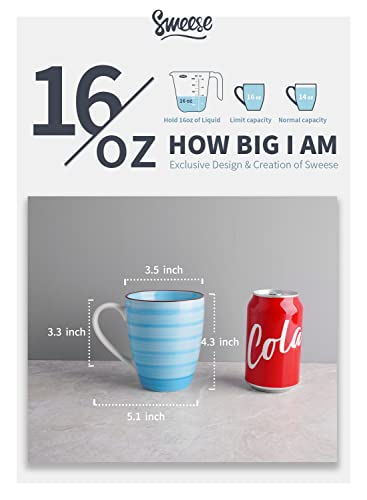 Sweese 16oz Coffee Mugs Set of 6, Porcelain Tea Cups with Handle for Latte, Ice Americano, Hot Tea, Beverage Cocoa, Ceramic Cooffee Cups Dishwasher Safe, Multicolor, Blue Gradient Colors - Image 2