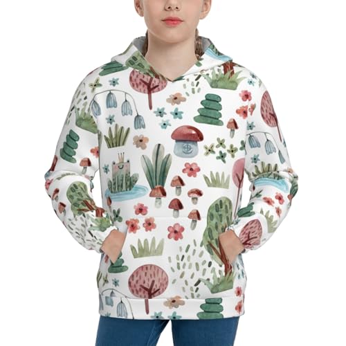 Frog and Forest Plants Kid Hoodies Boys Sweatshirts Girls Pullover with Pocket