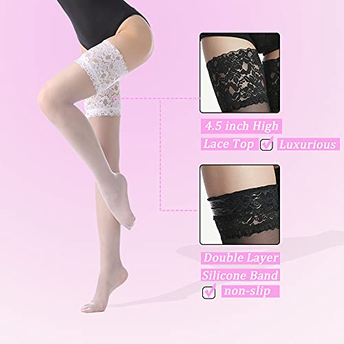 Image of G&Y Thigh High Stockings with Silicone - 15D Sheer Lace Top Nylon Stay Up Pantyhose for Women